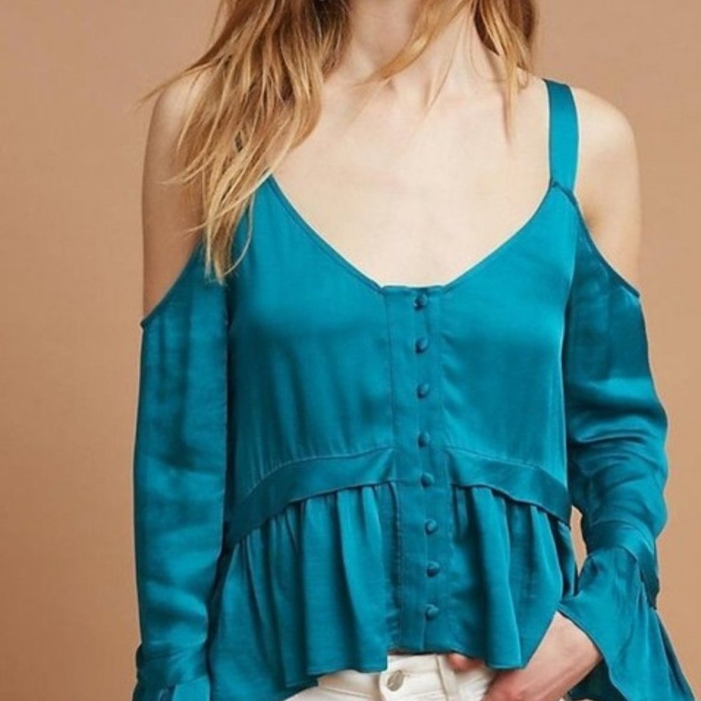 Anthropologie Turquoise Cold-shoulder Top